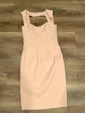 ASOS Ladies Blush Pink Dress Top lined Midi Sexy back w/zipper Brunch Date night thumbnail 1