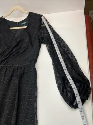 Lauren‎ Ralph Lauren Women 10 Rosaleen Polka-Dot Maxi Dress Black V-Neck FLAW thumbnail 13