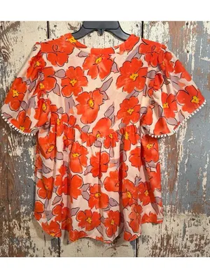 NWT THML boho orange floral print peasant blouse Women's size Medium thumbnail 5