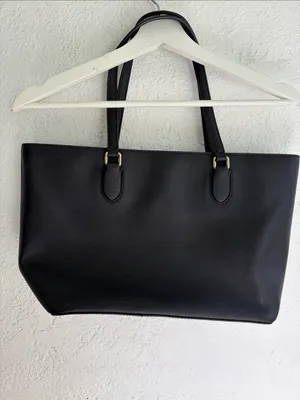 kate spade black leather tote with gold-tone plaque thumbnail 2