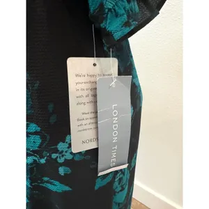 London Times Teal Black Floral Smocked Maxi Dress Puff Sleeve T6020M NWT Size 8 thumbnail 7