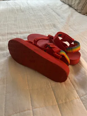 Polaroid Red Sport Sandals with Rainbow Heel Accent thumbnail 3