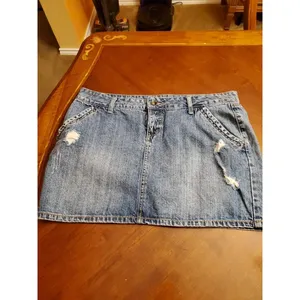 APT 9 Kohls Distressed Blue Jean Mini Skirt Denim Raw Edges Size 16 thumbnail 3