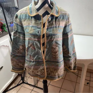 Vtg Coldwater Creek Southwest Jacket Women M Feather Wool Blend Aztec Cottage thumbnail 2