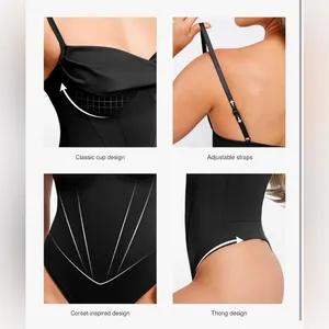 Popilush Corset Bodysuit for Women Tummy Control Shapewear Cowl Neck Tops Thong thumbnail 4
