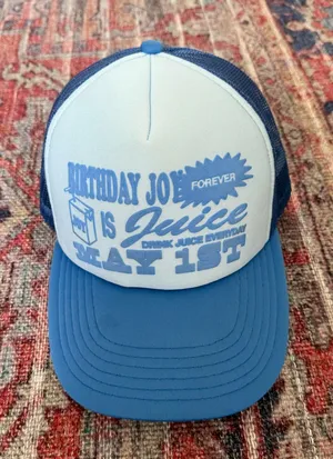 circle author birthday trucker hat Blue thumbnail 1