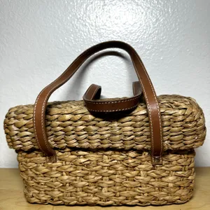Kate Spade New York Picnic Bag Wicker Basket Box Rattan Handwoven Tan thumbnail 2