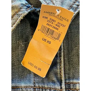 American‎ Eagle Outfitters Jacket Women XS Blue Denim Star Sleeve Jean Retro NWT thumbnail 7