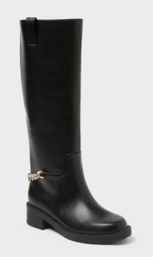 A New Day Classic Black Knee-High ridding boots with Gold Chain Accent Bobbi size 11 new thumbnail 1