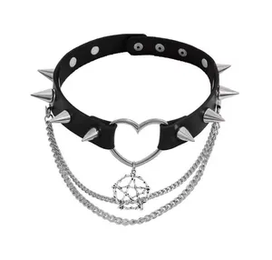 Heart Choker Necklace with Spikes and Chains thumbnail 5