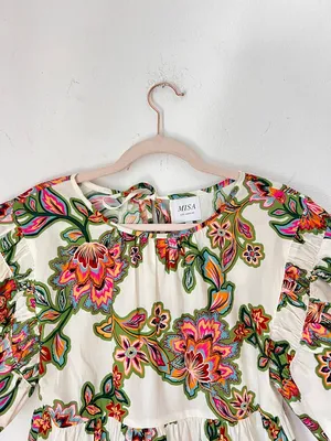 MISA Los Angeles Mabel Green Floral Mini Dress Botanical Print Flutter Sleeve XS thumbnail 4