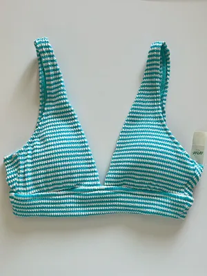 {American Eagle Aerie} Brand New Crinkle Stripe Longline Plunge Bikini Top thumbnail 5