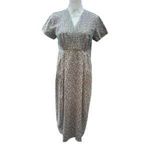 Modest Cottagecore Midi Dress Ditsy Floral Corduroy Pinwale Handmade Prairie thumbnail 7