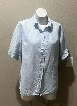 Lauren Ralph Lauren light blue linen short sleeve blouse thumbnail 1
