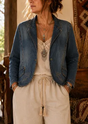 Riders Copper Collection XL Y2K Embroidered Denim Blazer Western Boho thumbnail 1