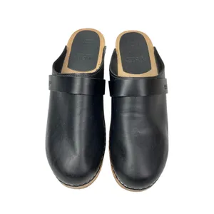 Maguba Berkeley Women's Black Leather Round Slip On Clogs Mules Shoes Size 10 thumbnail 2