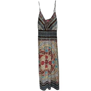 she's cool Women's Boho Brown Paisley Spaghetti Strap Hippie Chic Maxi Dress ~ Plus Size 1X thumbnail 2