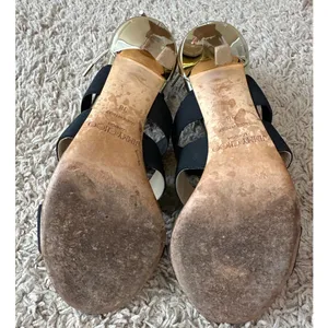 Jimmy Choo Dario Black Ladder Strap‎ Gold Heel Sandals Size US 8, IT 38 thumbnail 11