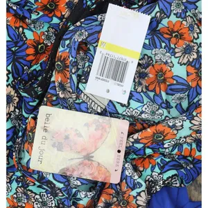 NWT Belle Du Jour Printed Lace Hem Tank Top Blouse With Scarf Blue / Multi M thumbnail 7