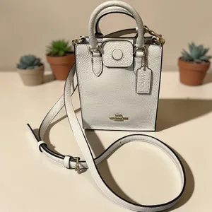Coach North South Mini Tote Women Small White Excellent Pebbled Leather‎ Bag thumbnail 5