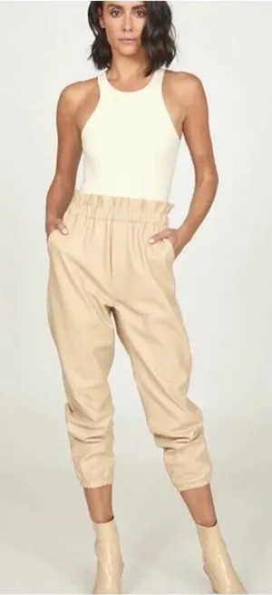 Vintage Havana Faux Leather Joggers Trousers Paperbag Pants‎ Women’s Size Large thumbnail 1