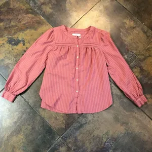 Loft Women’s Button Down Long Sleeve Blouse Pink White Size Small thumbnail 4