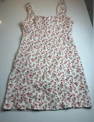 Forever 21 White Mini Summer Dress with‎ Pink Floral Print Size M thumbnail 1