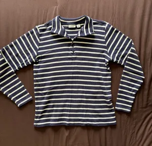 Vintage L.L. Bean Navy & White Striped V‑Neck Pullover Blue thumbnail 1