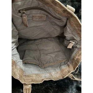 Vintage FRYE brown crinkled leather tote bag with shoulder strap 16x12 thumbnail 5