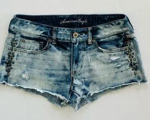 American Eagle Outfitters Studded Distressed Jean Shorts Size S thumbnail 1