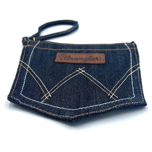 Wrangler‎ Denim Pocket Wristlet Pouch Dark Wash Cotton Blue Western Americana thumbnail 3