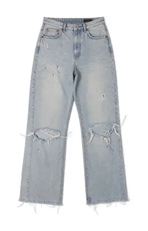 Zara High Waisted Wide Leg Distressed Jeans Light Wash‎ Blue Size 4 Distressed thumbnail 1