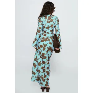 PRINCESS POLLY Elorie Long Sleeve Maxi Dress Blue / Brown Size 2 NEW thumbnail 7