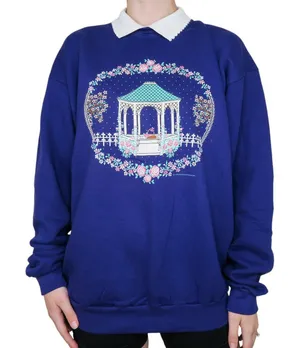 Vintage 90s Purple Floral Gazebo Graphic Collared Sweatshirt thumbnail 1