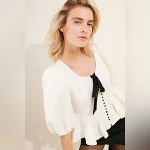 Free People NEW Pamela Bow Top in White Alyssum M thumbnail 2