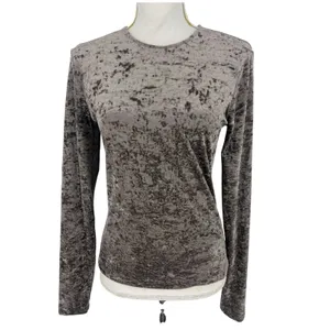 FRAME Crushed Velvet Long Sleeve Top Dusk Taupe Size‎ Medium thumbnail 4