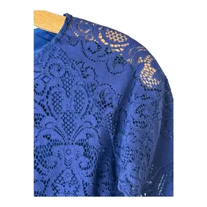 For Love & Lemons Shirt‎ Women XS Blue Long Sleeve Midnight Lace Crop Top Sexy thumbnail 7