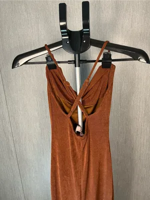 Cowl-Neck Midi Slip Dress in Rust Brown thumbnail 11