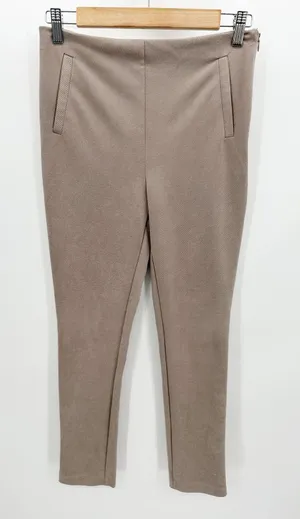Zara Womens Faux Suede Ankle Legging Pants Size M Office Career‎ Neutral Basic thumbnail 1
