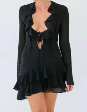 NWT Rumored Waterfall polka dot sheer Mini dress Black Size M thumbnail 1