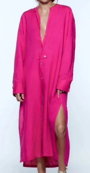ZARA Fuchsia Pink Linen Blend Tunic Dress Size S thumbnail 1