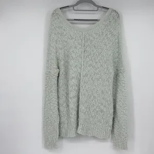 Free People Mint Green V-Neck Textured Open Knit Oversized Boxy Sweater Large thumbnail 2