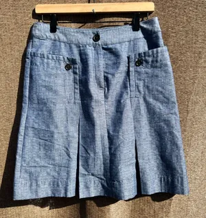 Derek Lam For Design Nation Blue Chambray Woven A-Line, Pleated Mini Skirt 8 thumbnail 1