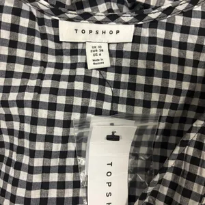 Topshop Black & White Gingham Puff Sleeve Wrap Mini Dress Size 6 thumbnail 6