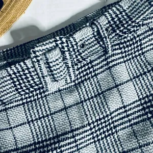 Papermoon Black & White Houndstooth Plaid Wool Blend Belted Mini Skirt thumbnail 2