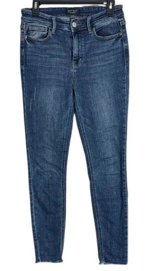 Judy Blue Skinny Fit Dark Wash Blue Stretch Denim Jeans Distressed Detais sz 28 thumbnail 1