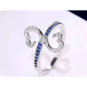 White Gold Plated Double Heart Lab Sapphire Ring Size‎ 7 thumbnail 3