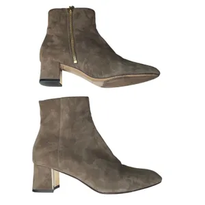 Minimalist Suede Ankle Booties Taupe Gold‎ Heel Marion Parke 39 thumbnail 2