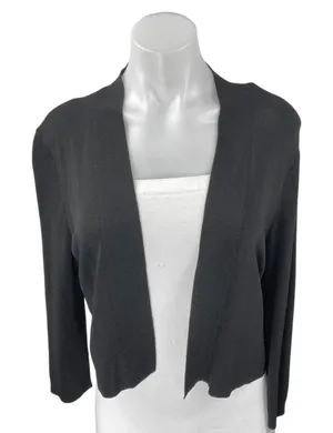 Ann Taylor Women's Black Long Sleeve Cropped Open Cardigan Sweater Top Size L thumbnail 1