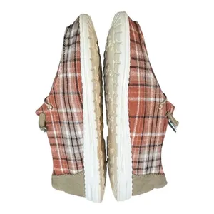 True Craft Plaid Slip On Loafers‎ Womens 7.5M Orange Brown Corduroy Comfortable Fall thumbnail 10
